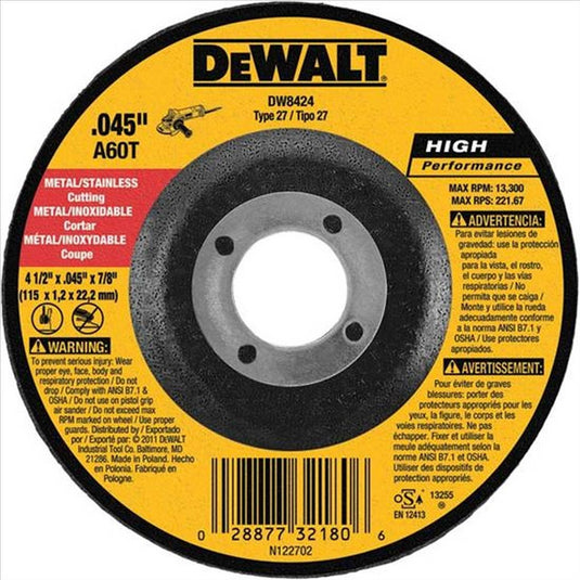 DeWalt CUT-OFF WHEEL 4 1/2 X .045 X 7/8 DEPRESS.CTR.