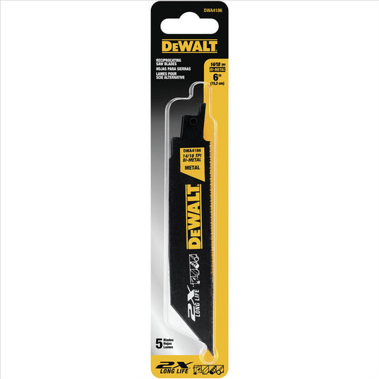 DeWalt 5pk 6 inch 14/18 tpi Metal cutting recip blades