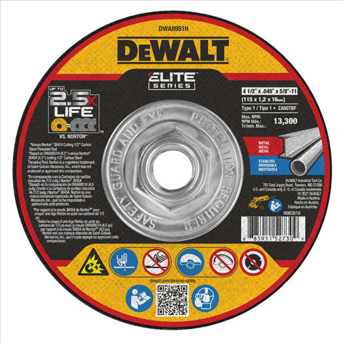 DeWalt DEWALT ABRASIVE WHEEL 4-1/2 x .045 x 5/8IN -11 XP T1 CUTTING