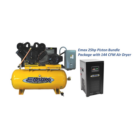 Emax Compressor Silent Air 15hp 1PH 120 gallon Horizontal Duplex mounted alternating Piston Compressor --w/Pressure Lubricated pumps