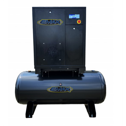 Emax Compressor 10HP 1PH Industrial Rotary Screw Compressor-80 Gal Tank Mount