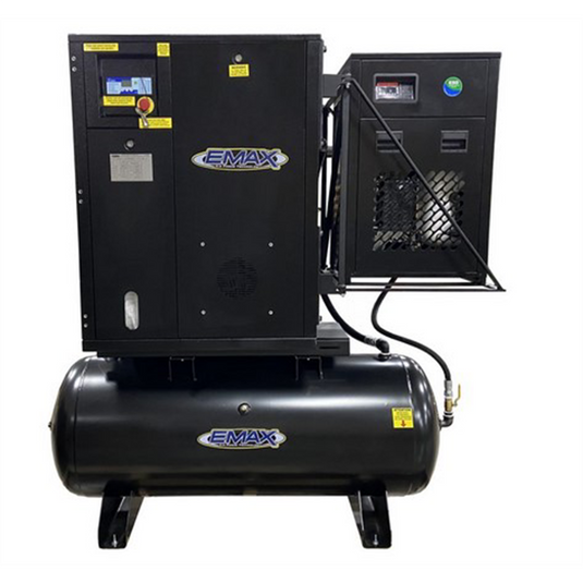 Emax Compressor 7.5HP 3PH Industrial Rotary Screw Compressor-80 Gal Tank Mount-w/Air Dryer