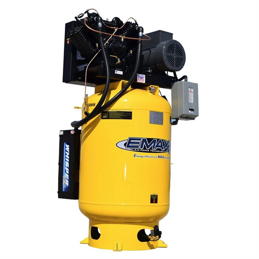 Emax Compressor Silent Industrial Plus 10 HP 3-Phase 120 gal.Vertical Compressor with 58 CFM Dryer Bundle-With Pressure Lube Pump