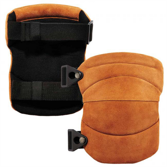 Ergodyne 230LTR Brown Leather Knee Pads - Wide Soft Cap