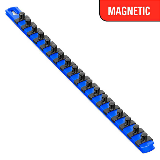 Ernst Mfg. 18 Inch  3/8 Inch Magnetic Socket Organizer with Twist Lock Clips - Blue