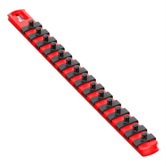 Ernst Mfg. 13&rdquo; Magnetic Socket Organizer with 15 Twist Lock Clips - Red - 1/4&rdquo;