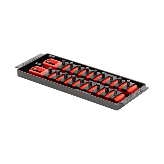 Ernst 2 Rail Universal Twist Lock Socket Tray 8""; Red; with 18) 1/4"" Socket Clips