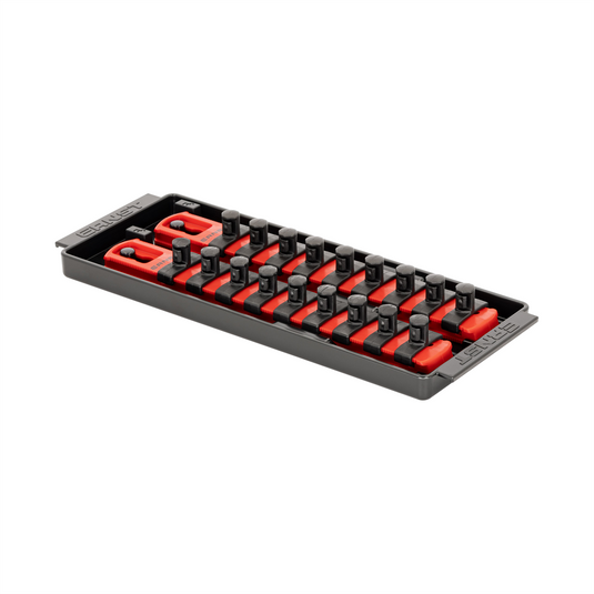 Ernst Mfg. 2 Rail Universal Twist Lock Socket Tray 8""; Red; with 18) 3/8"" Socket Clips