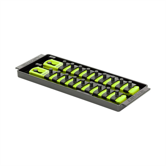 Ernst 2 Rail Universal Twist Lock Socket Tray 8""; HI-VIZ; with 18) 1/4"" Socket Clips