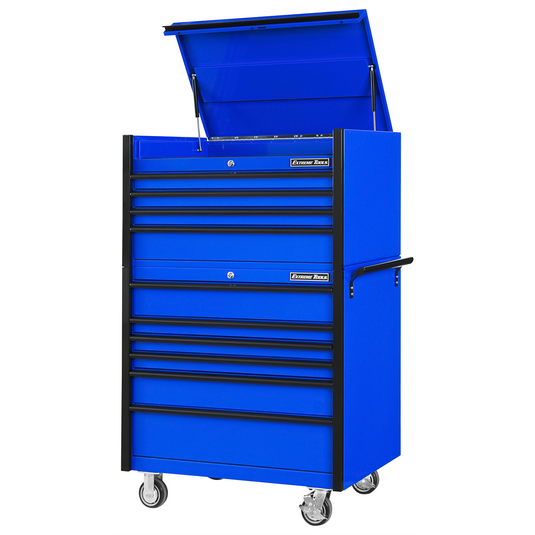 Extreme Tools DX Series 41""W x 25""D 4 Drawer Top Chest & 6 Drawer  Roller Cabinet Combo - Blue; Black Drawer Pulls