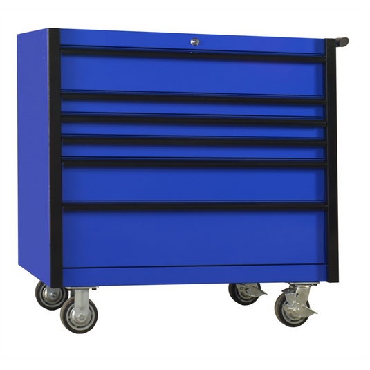 Extreme Tools DX Series 41in. W X 25in. D 6 Drawer Roller Cabinet; 100 lbs Slides; Blue with Black Drawer Pulls