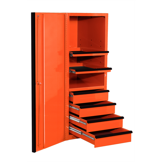 Extreme Tools&reg; EXQ Series 24in W x 30in D 4 Drawer and 3 Shelf Professional Side Cabinet - Orange with Black Handle