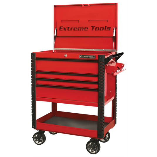 Extreme Tools 33"" 4-Drawer Deluxe Tool Cart w/Bumpers; Red w/Bla