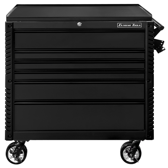 Extreme Tools EX Professional Series 41 Inch 6 Drawer Open Top Tool Cart with PVC-coated work surface - Matte Black with Black Drawer Pulls