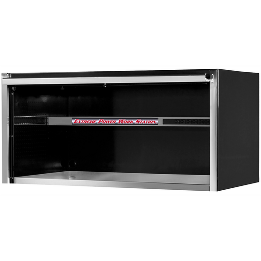 Extreme Tools EXQ Series 55in W x 30in D Professional Extreme Power Workstation Hutch  Black w Chrome Handle