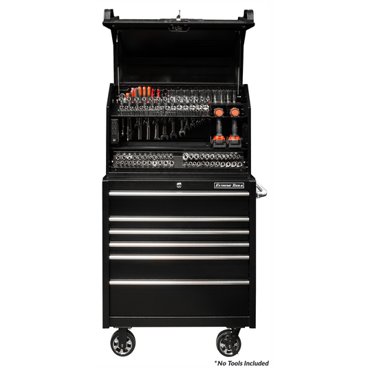 Extreme Tools PWS Series 36in W x 20in D Extreme Portable Workstation and 36in W x 25in D 6-Drawer Roller Cabinet Combo; Textured Black