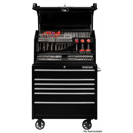 Extreme Tools PWS Series 41in W x 20in D Extreme Portable Workstation and 41in W x 25in D 6-Drawer Roller Cabinet Combo; Textured Black