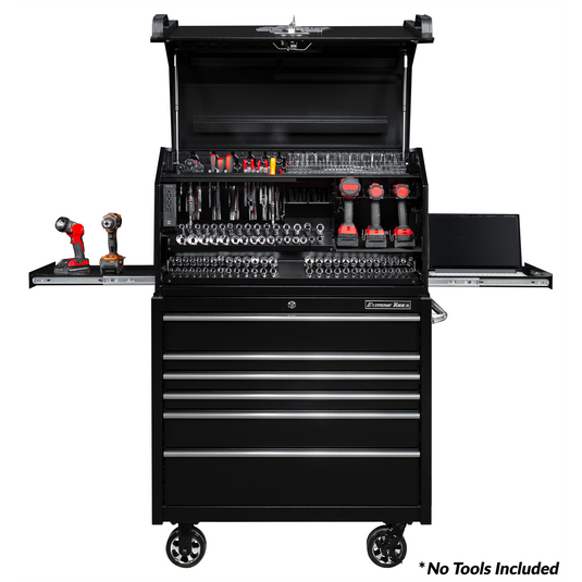 Extreme Tools PWS Series 41in W x 24in D Extreme Portable Workstation and 41in W x 25in D 6-Drawer Roller Cabinet Combo; Textured Black