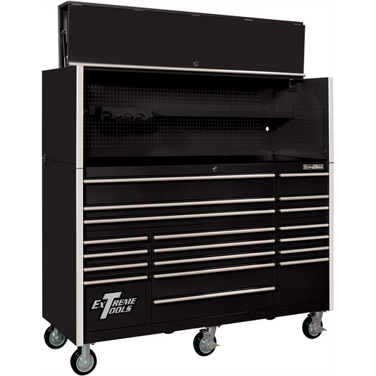 Extreme Tools RX 72"" Hutch & 19 Drawer Roller Cabinet Combo; Black