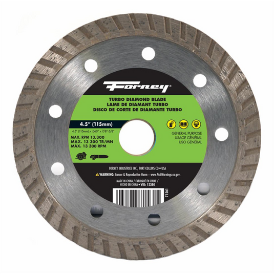 Forney Industries Diamond Cut-Off Blade; Turbo; 4-1/2 in