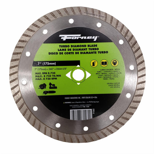 Forney Industries Diamond Cut-Off Blade; Turbo; 7 in