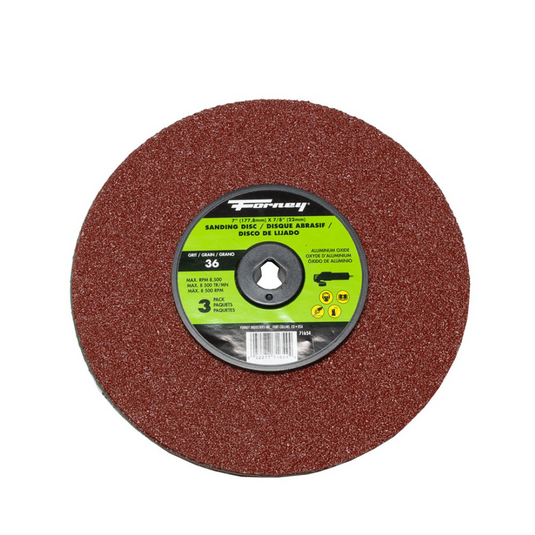 Forney Industries Resin Fibre Sanding Disc; Aluminum Oxide; 7 in x 7/8 in Arbor; 36 Grit