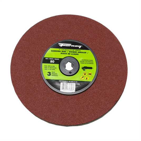 Forney Industries Resin Fibre Sanding Disc; Aluminum Oxide; 7 in x 7/8 in Arbor; 80 Grit