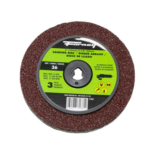 Forney Industries Resin Fibre Sanding Disc; Aluminum Oxide; 5 in x 7/8 in Arbor; 36 Grit