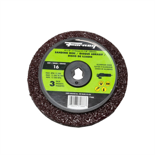 Forney Industries Resin Fibre Sanding Disc; Aluminum Oxide; 4-1/2 in x 7/8 in Arbor; 16 Grit