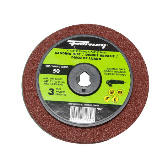 Forney Industries Resin Fibre Sanding Disc; Aluminum Oxide; 4-1/2 in x 7/8 in Arbor; 50 Grit