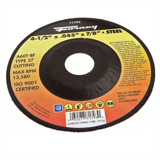 Forney Industries Cut-Off Wheel; Metal; Type 27; 4-1/2 in x .045 in x 7/8 in 5 PK