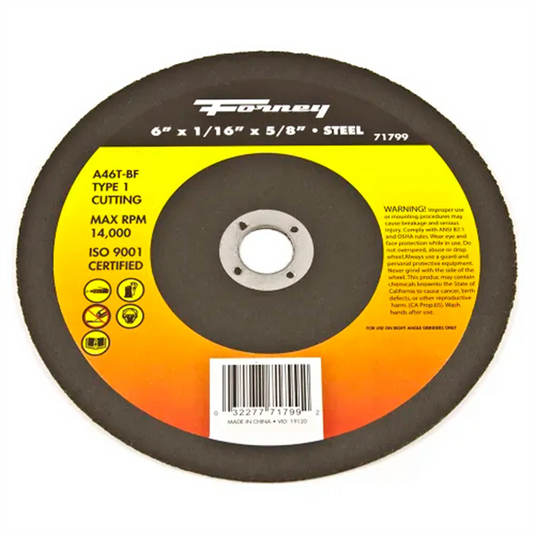 Forney Industries Cut-Off Wheel; Metal; Type 1; 6 in x 1/16 in x 5/8 in 5 PK