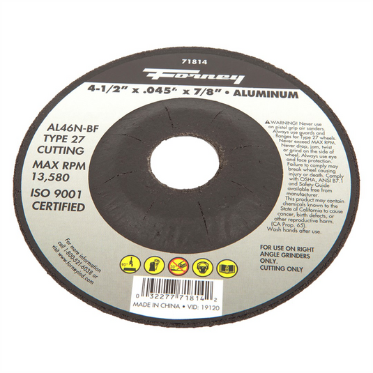 Forney Industries Cut-Off Wheel; Aluminum; Type 27; 4-1/2 in x .045 in x 7/8 in