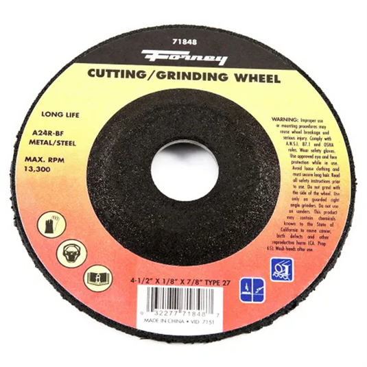 Forney Industries Cut-Off Wheel; Metal; Type 27; 4-1/2 in x 1/8 in x 7/8 in 5 PK