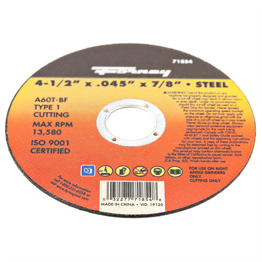 Forney Industries Cut-Off Wheel; Metal; Type 1; 4-1/2 in x .045 in x 7/8 in