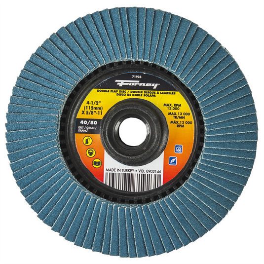 Forney Industries Double Sided Flap Disc; 40/80 Grits; 4-1/2 in