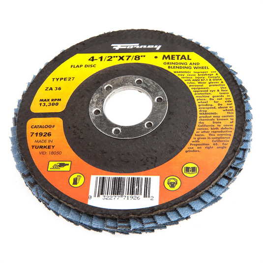 Forney Industries Flap Disc; Type 27; 4-1/2 in x 7/8 in; ZA36