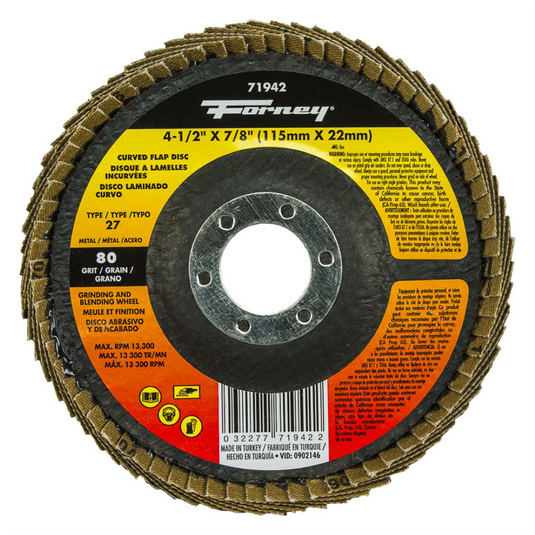 Forney Industries Curved Edge Flap Disc; 4-1/2 in x 7/8 in; 80 Grit