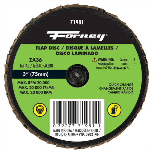Forney Industries Quick Change Flap Disc; 36 Grit; 3 in