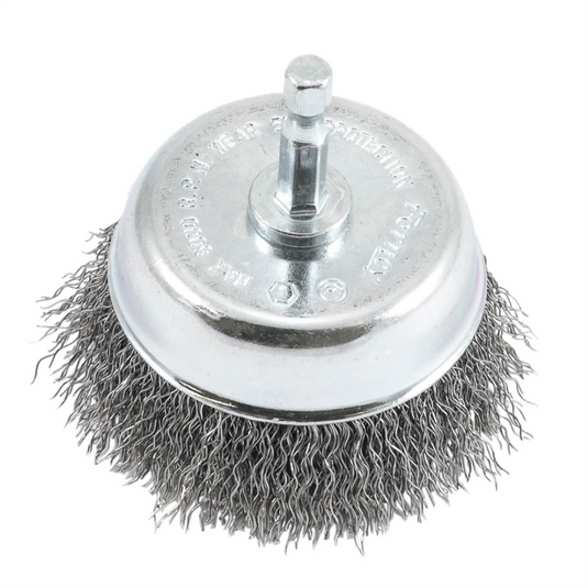 Forney Industries Cup Brush; Crimped; 3 in x .012 x 1/4 in Hex Shank