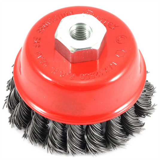 Forney Industries Cup Brush; Knotted; 2-3/4 in x .020 in x M10 x 1.25 Arbor