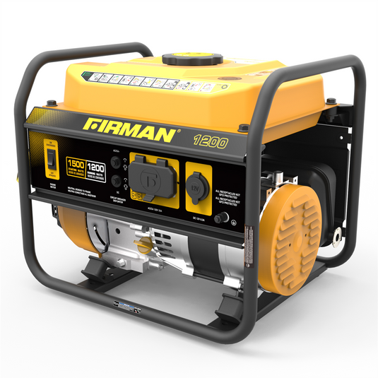 Firman Open Frame 1300/1050W Recoil Gasoline Powered Portable Generator with 12V Outlet