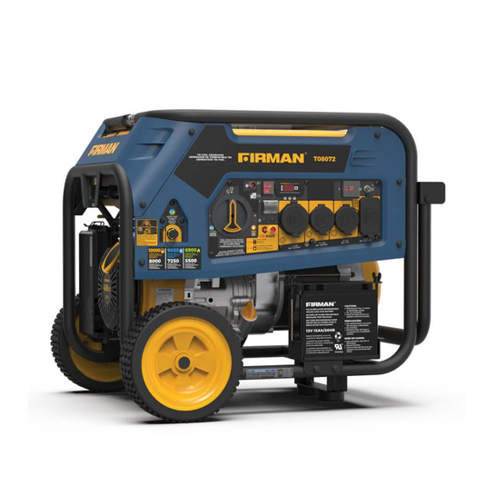 Firman Generator; 8000W/10;000W; Tri Fuel; Electric Start; 120V/240V; w/ Wheel Kit; CO