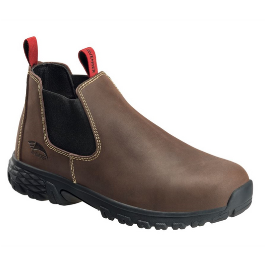 Avenger Work Boots Flight Romeo Series - Men's Mid Top Slip-On Boots - Aluminum Toe - IC|SD|SR - Brown/Black - Size: 10.5W