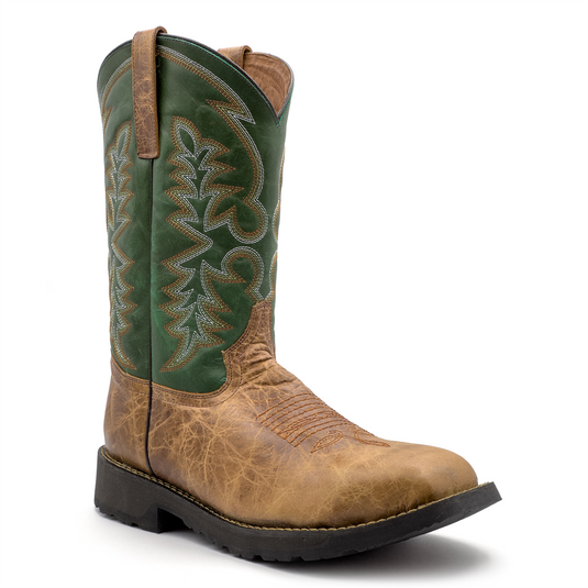 AVENGER Work Boots Spur - Men's Cowboy Boot - Square Toe - CT|EH|SR|SF|WP|HR - Brown / Green - Size: 11 - D - (Regular)
