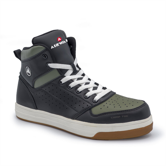 Airwalk AIRWALK - ARENA MID Series - Men's Mid Top Shoe - CT|EH|SR - Black/Olive - Size: 12W