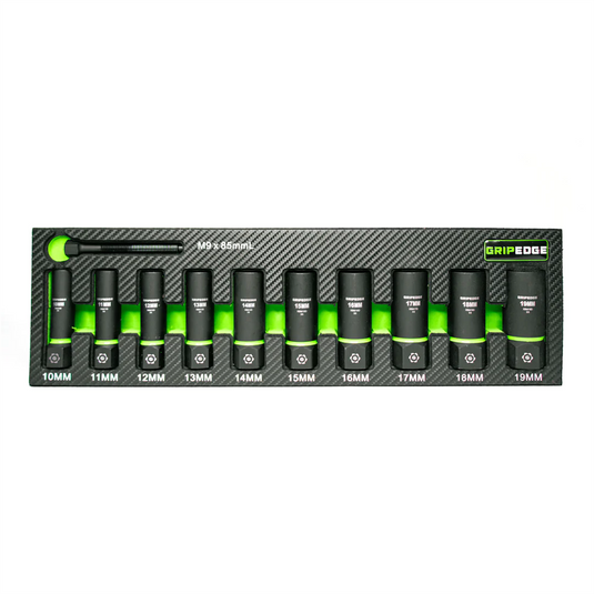 Grip Edge Tools 10-PC 3/8"" Drive Metric RPT Socket Extractor with FORS set (deep length)