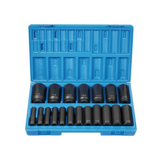 Grey Pneumatic 19 PC 1/2""DR 12 POINT DEEP LENGTH FRACTIONAL SET