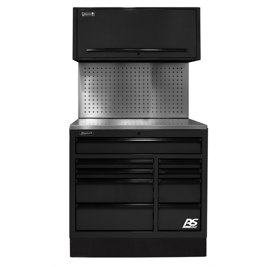 Homak Manufacturing 41 in. Centralized Tool Storage(CTS) Set includes Roller Cabinet;Canopy;Support Beams;Base Guard; Stainless Steel Top; Leg Levelers; and Tool Board Back Splash