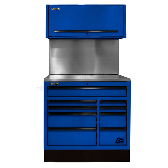 Homak Manufacturing 41 in. Centralized Tool Storage(CTS) Set includes Roller Cabinet;Canopy;Support Beams;Base Guard; Stainless Steel Top; Leg Levelers; and Solid Back Splash